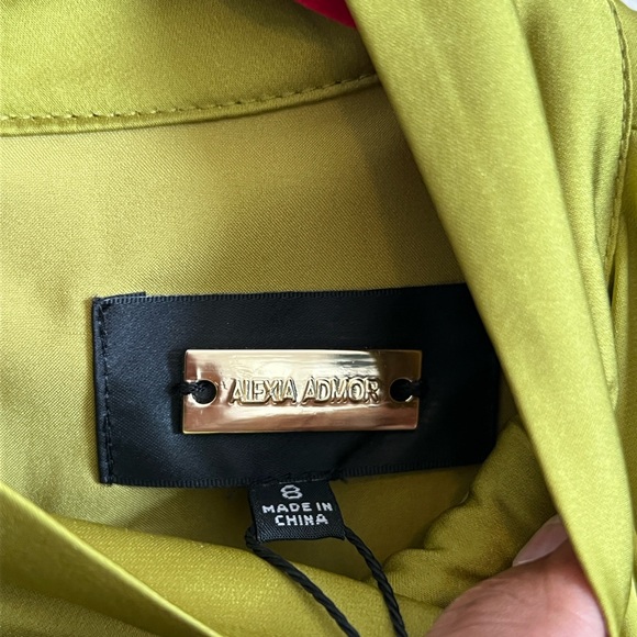 Alexia Admor Brooklyn Chartreuse Luxe Satin Fit & Flare Midi Dress Size 8 - Picture 5 of 9